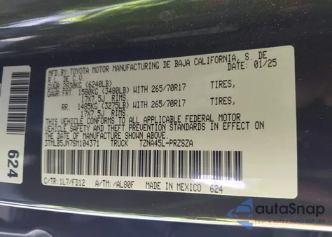 2025 Toyota Tacoma Trd Off Road 4Wd from USA, damaged, VIN 3TMLB5JN7SM104371